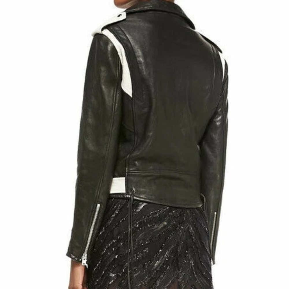 IRO Black and Cream Leather Leather Moto Biker Jacket Size 36 l US Small - Picture 3 of 17